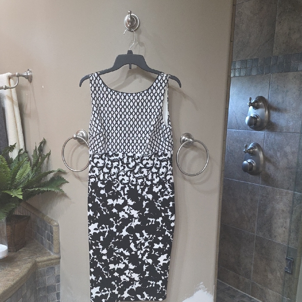 White House Black Market Black and White Midi Dress
